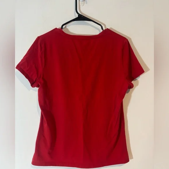 Nautica Jeans Women Large Red VNeck Fitted Short Sleeve Tshirt Casual Preppy - Picture 5 of 6